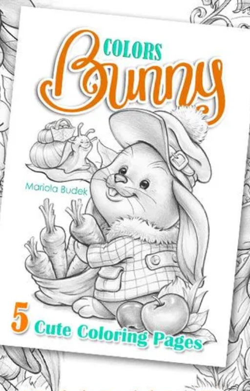 Bunny Colors | Mariola Budek - Coloring book | Printable Coloring Page for Adult Kids, Instant Download, Grayscale, Cute Animals, PDF Illustration