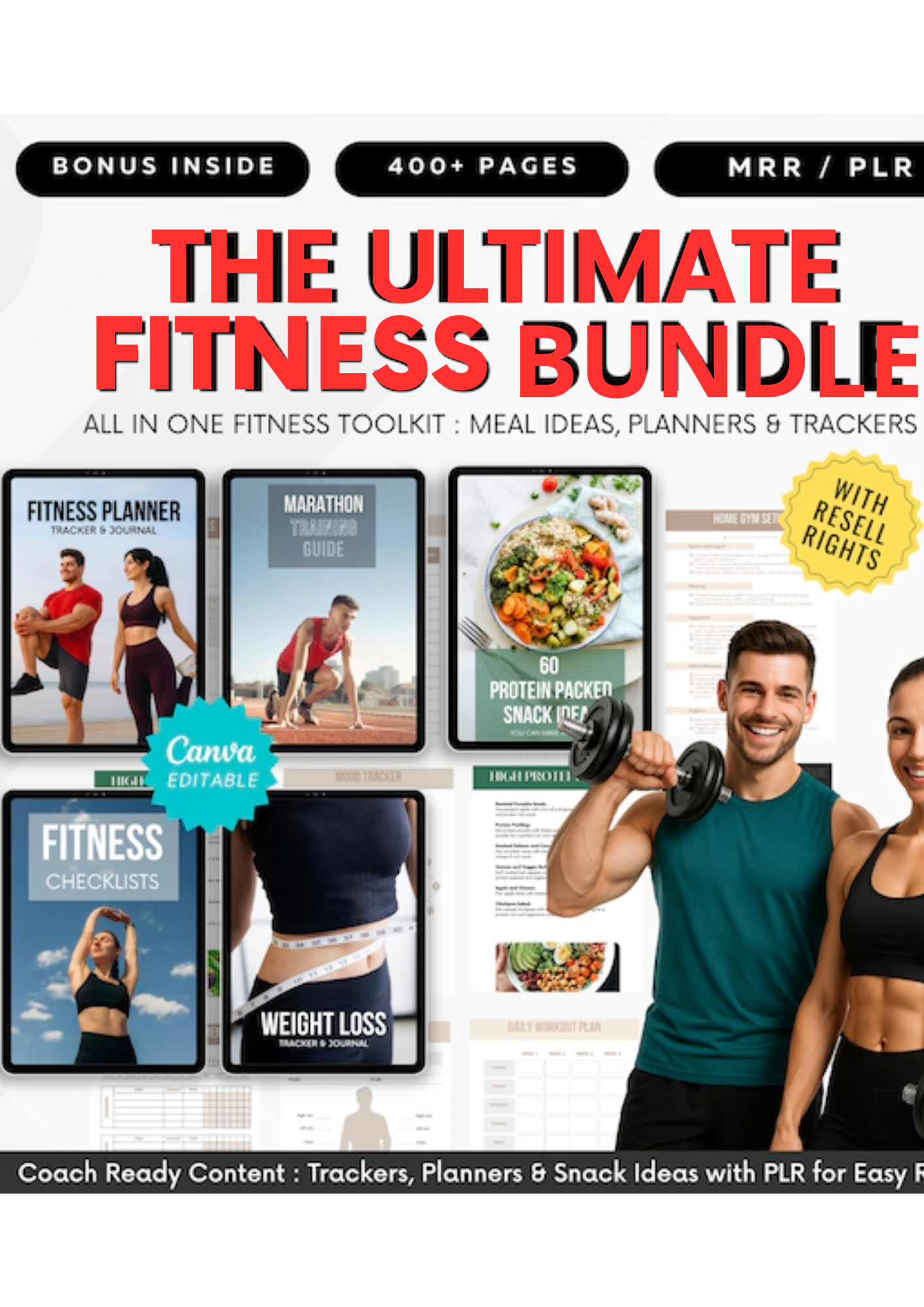 Ultimate Fitness Pack Fitness Planner, Weight Loss Journal, High Protein Snack Guide, E-Books