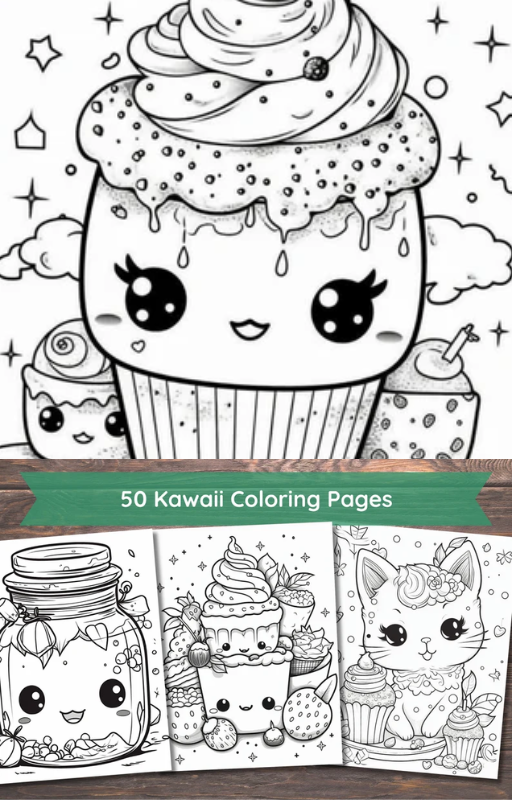 Kawaii coloring pages | 50 pages | Cute Coloring Pages | For children and adults | Digital Download