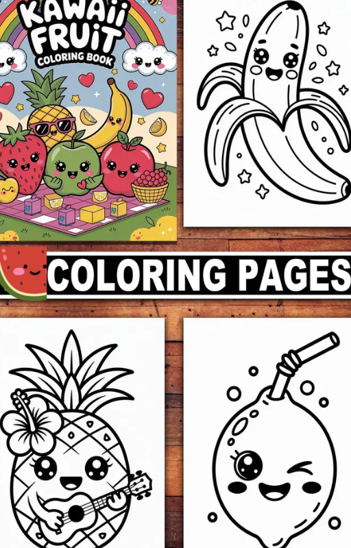 🍉 Kawaii Fruit Coloring Book – Cute & Fun for Kids! 🍍